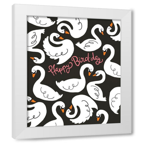 Happy Birthday Swans White Modern Wood Framed Art Print by Rupp, Mariah