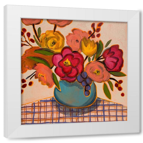 Floral on Plaid White Modern Wood Framed Art Print by Rupp, Mariah