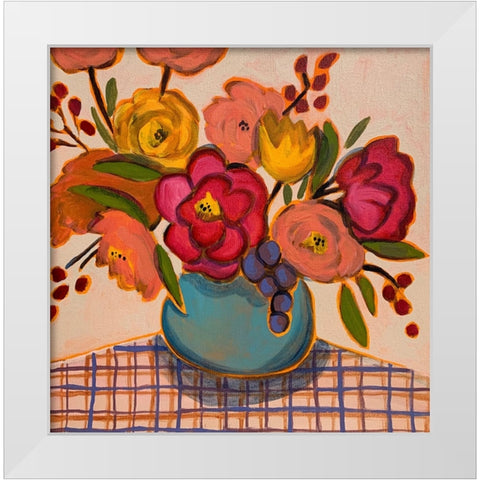 Floral on Plaid White Modern Wood Framed Art Print by Rupp, Mariah