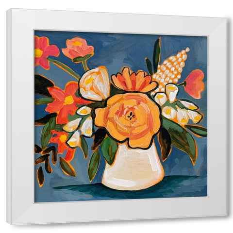 Floral on Blue II White Modern Wood Framed Art Print by Rupp, Mariah