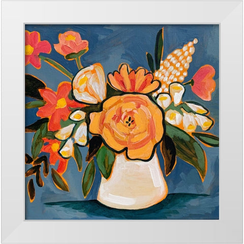 Floral on Blue II White Modern Wood Framed Art Print by Rupp, Mariah