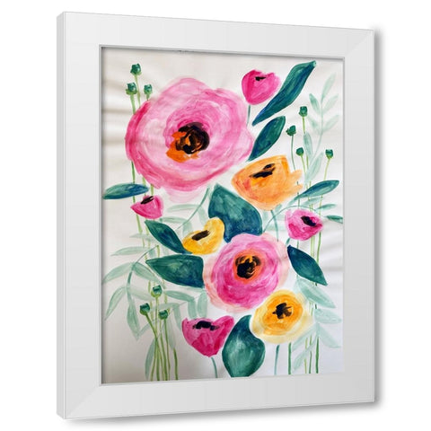 Pink Flowers White Modern Wood Framed Art Print by Rupp, Mariah
