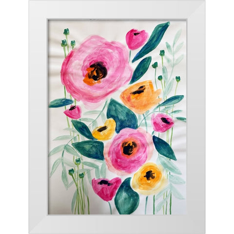 Pink Flowers White Modern Wood Framed Art Print by Rupp, Mariah