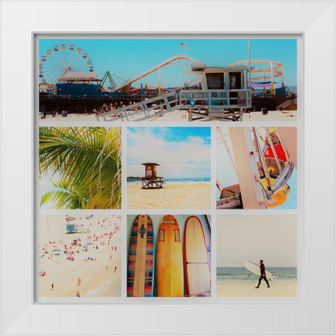 Surfer Collage White Modern Wood Framed Art Print by Singleton, Ashley