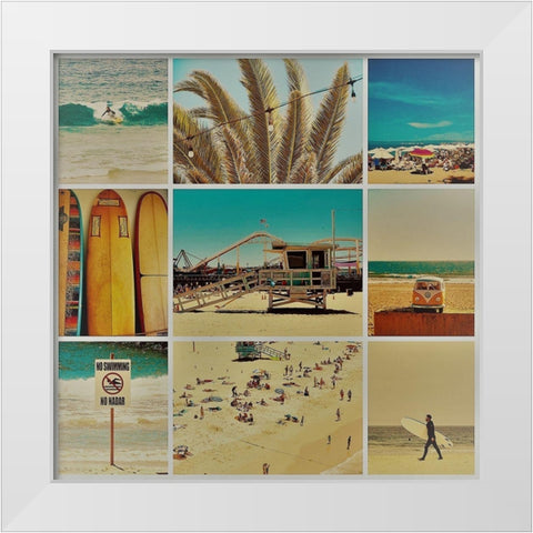 Surfer Collage III White Modern Wood Framed Art Print by Singleton, Ashley