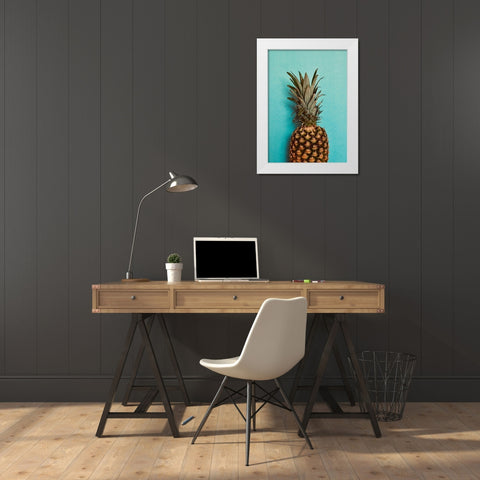 Blue Pineapple White Modern Wood Framed Art Print by Singleton, Ashley