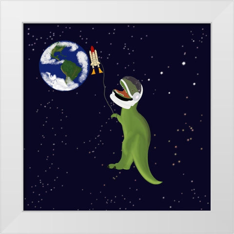Space Dinosaur White Modern Wood Framed Art Print by Singleton, Ashley