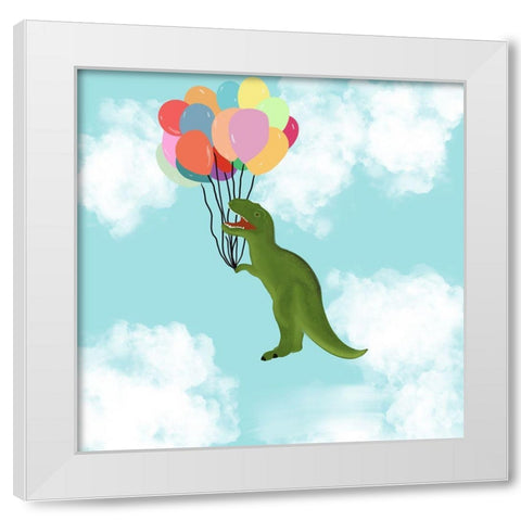 Dino Takes Flight White Modern Wood Framed Art Print by Singleton, Ashley