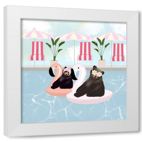 Pool Bears White Modern Wood Framed Art Print by Singleton, Ashley