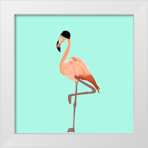 Hat on a Flamingo White Modern Wood Framed Art Print by Singleton, Ashley