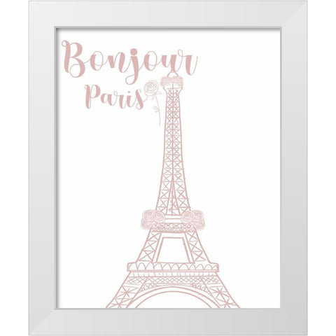Bonjour White Modern Wood Framed Art Print by Singleton, Ashley