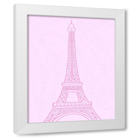 Pink Eiffel Tower White Modern Wood Framed Art Print by Singleton, Ashley