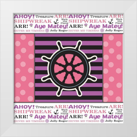 Ahoy Pirate Girl XI White Modern Wood Framed Art Print by ND Art and Design