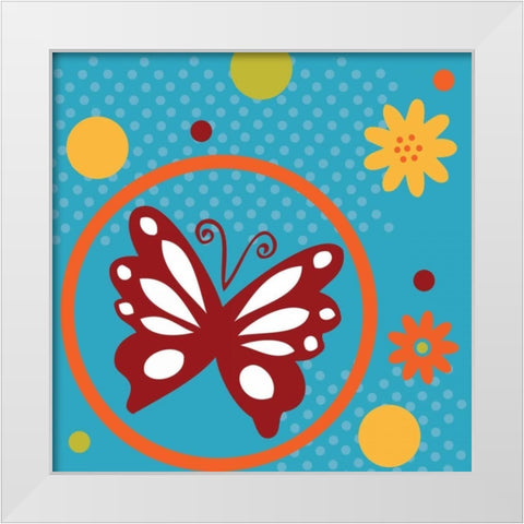 Butterflies and Blooms Playful VII White Modern Wood Framed Art Print by ND Art and Design