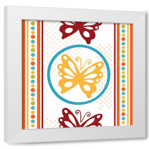 Butterflies and Blooms Playful IX White Modern Wood Framed Art Print by ND Art and Design