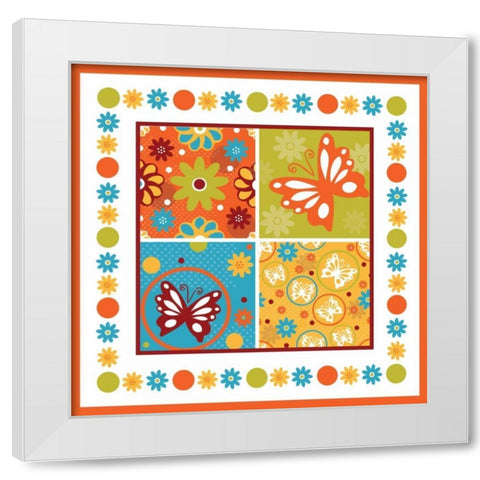 Butterflies and Blooms Playful X White Modern Wood Framed Art Print by ND Art and Design