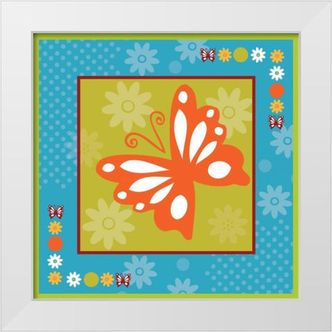 Butterflies and Blooms Playful XII White Modern Wood Framed Art Print by ND Art and Design