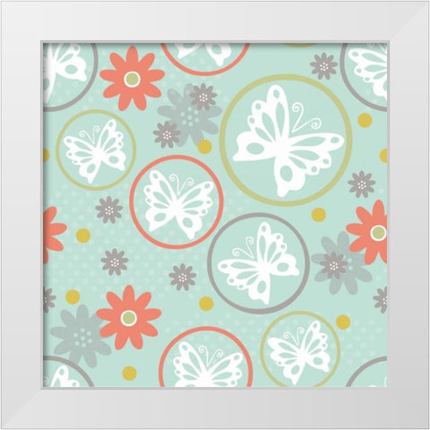 Butterflies and Blooms Tranquil V White Modern Wood Framed Art Print by ND Art and Design