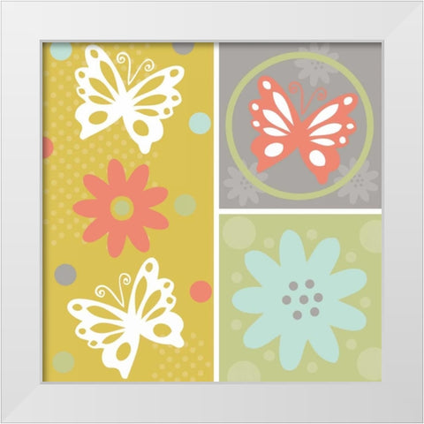 Butterflies and Blooms Tranquil XI White Modern Wood Framed Art Print by ND Art and Design