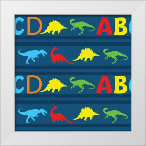 Dinopolooza III White Modern Wood Framed Art Print by ND Art and Design