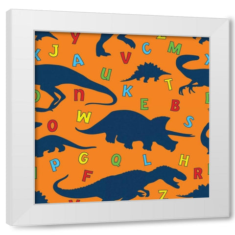 Dinopolooza IV White Modern Wood Framed Art Print by ND Art and Design
