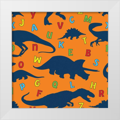 Dinopolooza IV White Modern Wood Framed Art Print by ND Art and Design