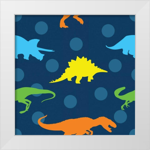Dinopolooza V White Modern Wood Framed Art Print by ND Art and Design