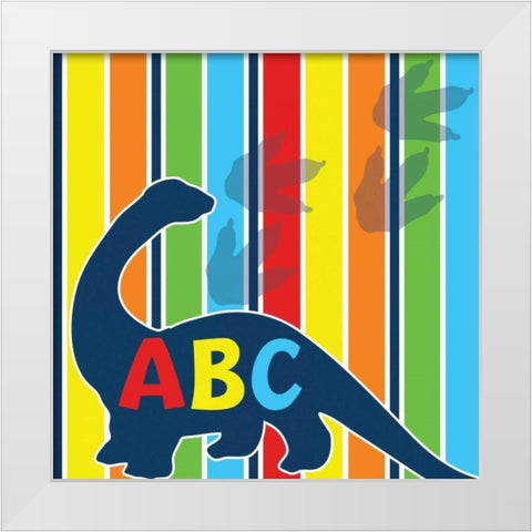 Dinopolooza IX White Modern Wood Framed Art Print by ND Art and Design