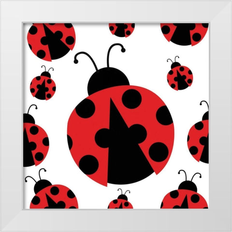 Ladybug II White Modern Wood Framed Art Print by ND Art and Design