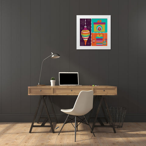 Mod Christmas II White Modern Wood Framed Art Print by ND Art and Design