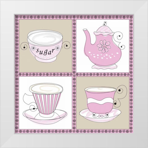Tea Time II White Modern Wood Framed Art Print by ND Art and Design