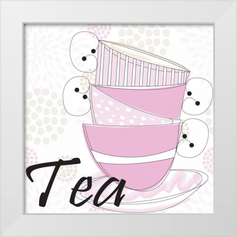 Tea Time V White Modern Wood Framed Art Print by ND Art and Design