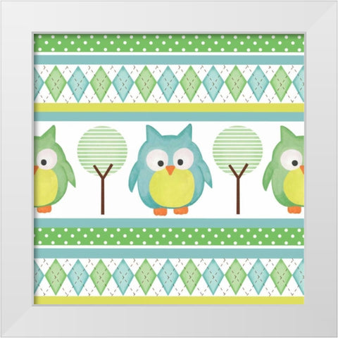 Hoot Blue IV White Modern Wood Framed Art Print by ND Art and Design