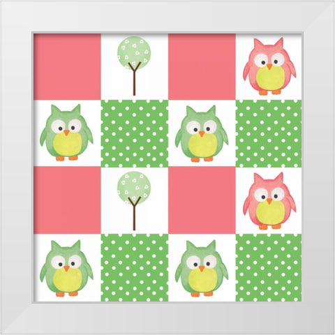 Hoot Pink VII White Modern Wood Framed Art Print by ND Art and Design