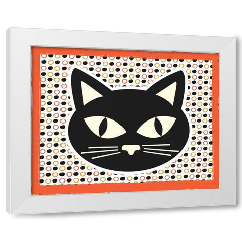 Black Cat White Modern Wood Framed Art Print by ND Art and Design