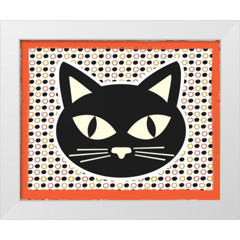Black Cat White Modern Wood Framed Art Print by ND Art and Design