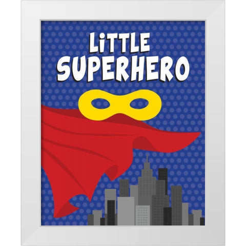 Little Superhero White Modern Wood Framed Art Print by ND Art and Design