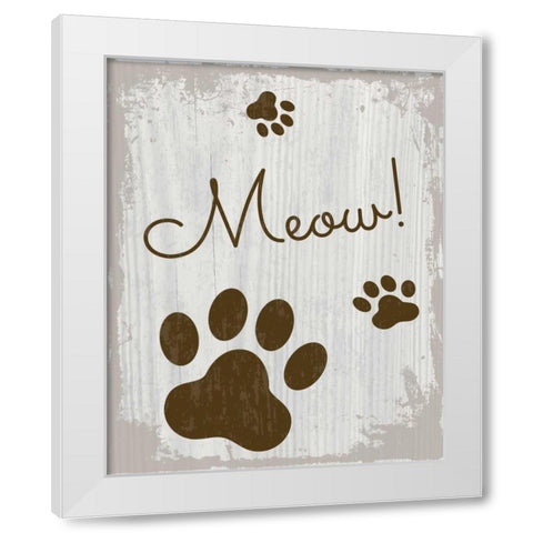 Meow!  White Modern Wood Framed Art Print by ND Art and Design