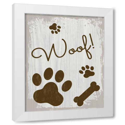 Woof! White Modern Wood Framed Art Print by ND Art and Design