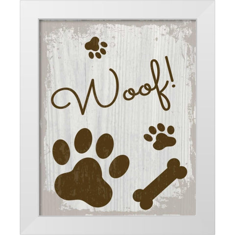 Woof! White Modern Wood Framed Art Print by ND Art and Design