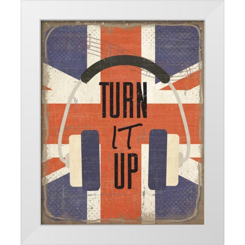 Turn It Up White Modern Wood Framed Art Print by ND Art and Design