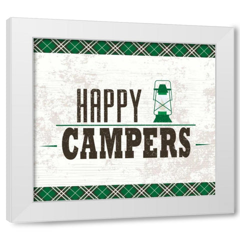 Happy Campers White Modern Wood Framed Art Print by ND Art and Design