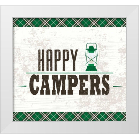 Happy Campers White Modern Wood Framed Art Print by ND Art and Design