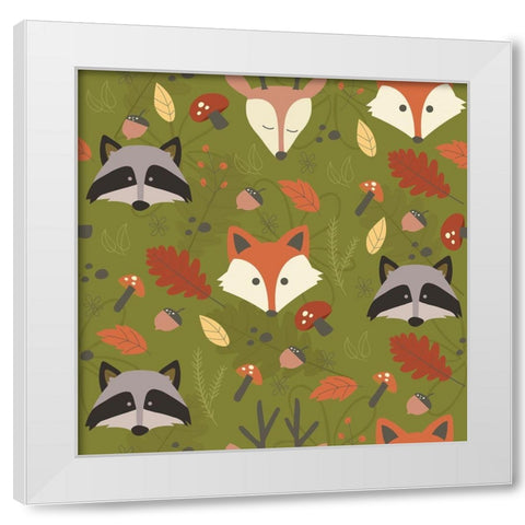Fall Animal Pattern White Modern Wood Framed Art Print by ND Art and Design