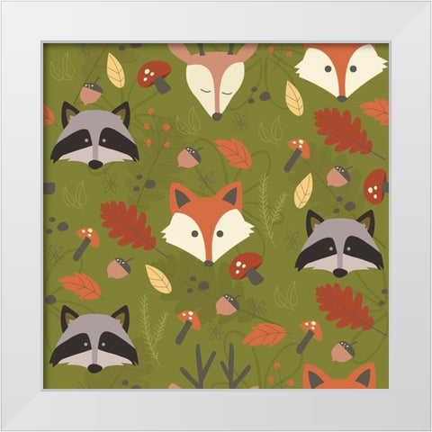 Fall Animal Pattern White Modern Wood Framed Art Print by ND Art and Design