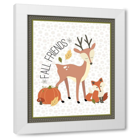 Fall Friends White Modern Wood Framed Art Print by ND Art and Design