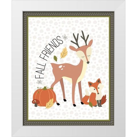 Fall Friends White Modern Wood Framed Art Print by ND Art and Design