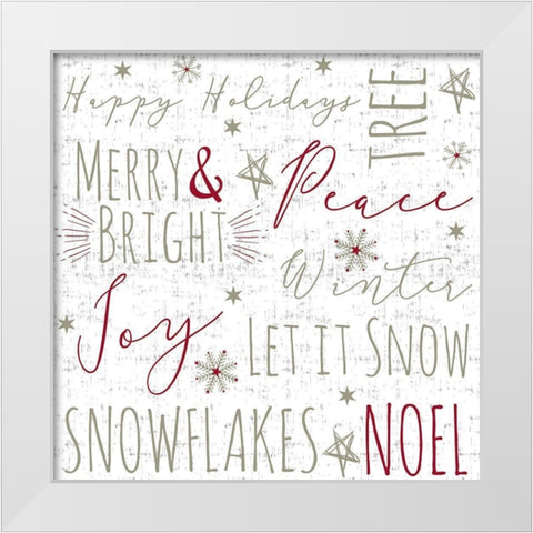 Merry and Bright Typography White Modern Wood Framed Art Print by ND Art and Design