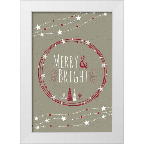 Merry and Bright White Modern Wood Framed Art Print by ND Art and Design