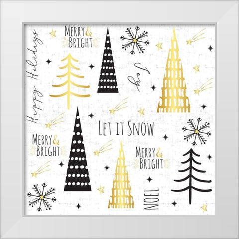 Let It Snow Collage White Modern Wood Framed Art Print by ND Art and Design